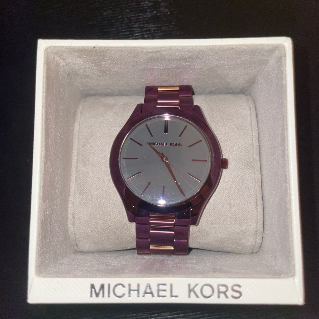 Michael Kors Men's Purple And Rose Gold Stainless Steel Watch-Needs Battery